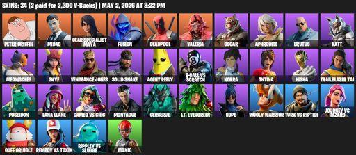 [PC/PSN/XBOX] | 34 skins | Peter Griffin | Midas | Gear Specialist Maya | Fusion | Deadpool | Valeria | Oscar | Aphrodite | Brutus | Katt | Meowscles | Full Access