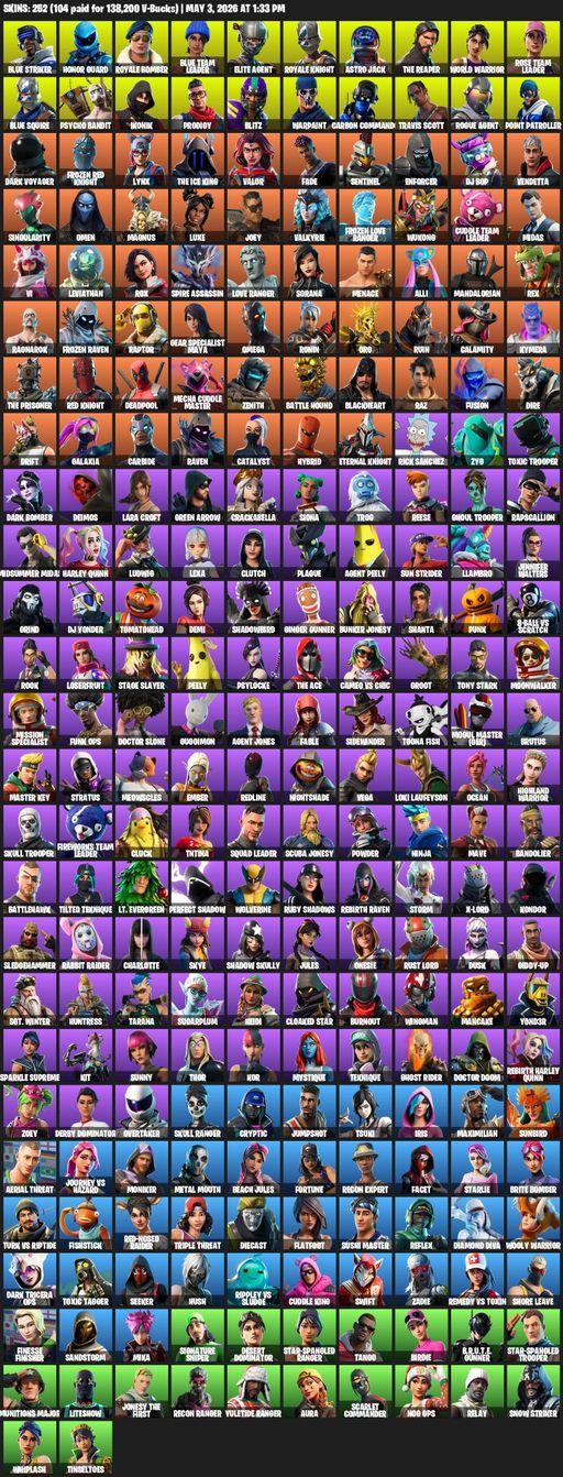 [PC/PSN/XBOX] | 252 skins | 1350 V-bucks | Take The L | OG STW | Honor Guard | IKONIK | Travis Scott | Royale Knight | The Reaper | Elite Agent | Full Access
