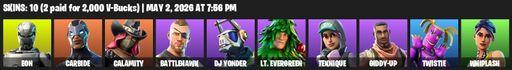 [PC/PSN/XBOX] | 10 skins | Eon | Carbide | Calamity | Battlehawk | DJ Yonder | Lt. Evergreen | Teknique | Giddy-up | Twistie | Whiplash | Reckoning | Full Access