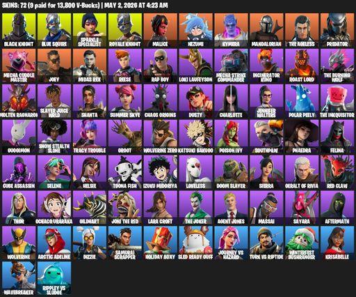 [PC/PSN] | 72 skins | Floss | Black Knight | Sparkle Specialist | Royale Knight | Blue Squire | Lara Croft | Malice | Nezumi | Kymera | Mandalorian | Full Access