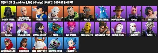 [PC/XBOX] | 25 skins | Darth Vader | Paradigm (Reality-659) | Vegeta | Snap | Twyn | Malik | Polar Peely | Indiana Jones | Adira | Evie | Sabina | Full Access