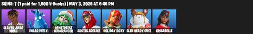 [PC/PSN/XBOX] | 7 skins | Slayer Juice WRLD | Polar Peely | Winterfest Bushranger | Arctic Adeline | Holiday Boxy | Sled Ready Guff | Krisabelle | Full Access