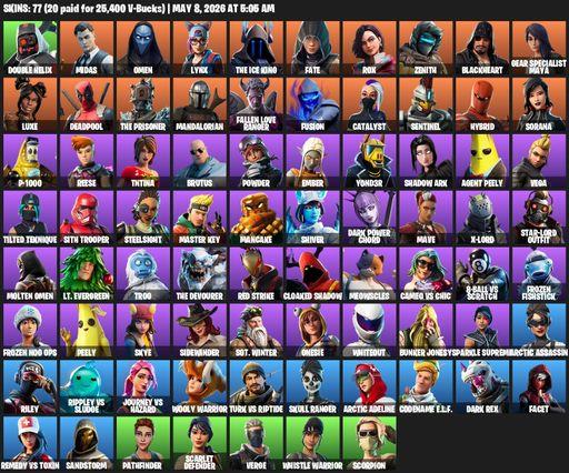 [PC/PSN/XBOX] | 77 skins | Double Helix | Midas | Omen | Lynx | The Ice King | Fate | Rox | Zenith | Blackheart | Gear Specialist Maya | Luxe | Full Access