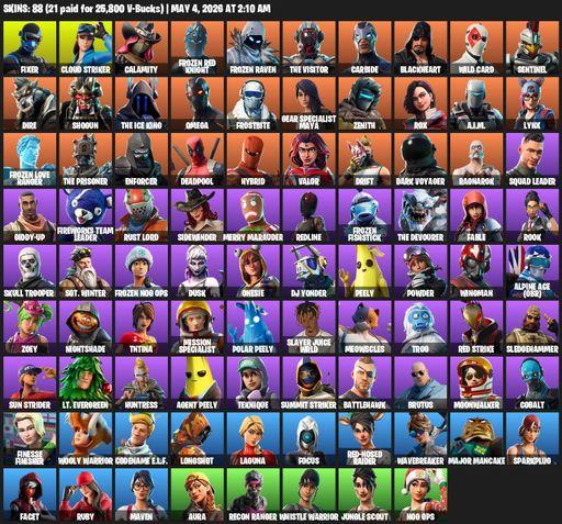 [PC/XBOX] | 88 skins | Merry Mint Axe | Take The L | Omega | Fixer | Cloud Striker | Calamity | Frozen Red Knight | Frozen Raven | The Visitor | Full Access
