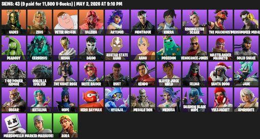 [PC/XBOX] | 43 skins | Hades | Zeus | Peter Griffin | Valeria | Artemis | Montague | Korra | Ringmaster Scarr | The Machinist | Midsummer Midas | Full Access