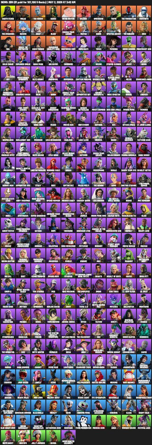 [PC/PSN/XBOX] | 285 skins | Darth Vader | Malik | The Origin | Hades | Peter Griffin | Valeria | Omegarok | Twyn | The Foundation | Frostbite | Full Access