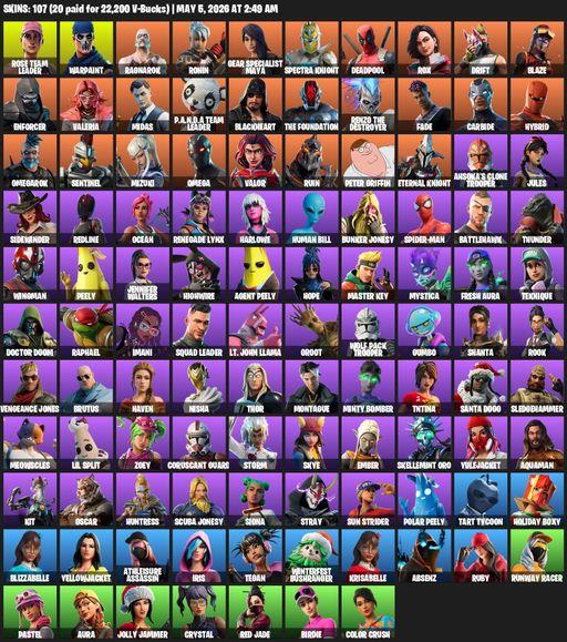 [PC] | 107 skins | OG STW | Omega | Rose Team Leader | Warpaint | Ragnarok | Ronin | Gear Specialist Maya | Spectra Knight | Deadpool | Rox | Drift | Full Access