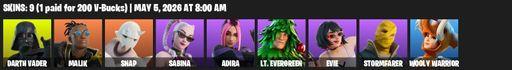 [PC/PSN/XBOX] | 9 skins | 1050 V-bucks | Darth Vader | Malik | Snap | Sabina | Adira | Lt. Evergreen | Evie | Stormfarer | Wooly Warrior | Full Access