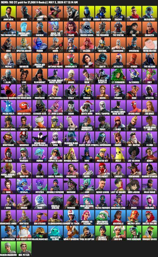 [PC/PSN/XBOX] | 152 skins | Merry Mint Axe | Omega | John Wick | Drift | Calamity | Dire | Sultura | Carbon Commando | Trilogy | Prodigy | Breakpoint | Full Access