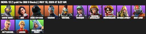[PC/PSN/XBOX] | 13 skins | Take The L | Rogue Agent | Rox | Dark Voyager | Carbide | Sentinel | Teknique | Mission Specialist | Moonwalker | Full Access