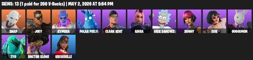 [PC/PSN] | 13 skins | Snap | Joey | Kymera | Polar Peely | Clark Kent | Adira | Rick Sanchez | Sunny | Evie | Guggimon | Zyg | Doctor Slone | Full Access
