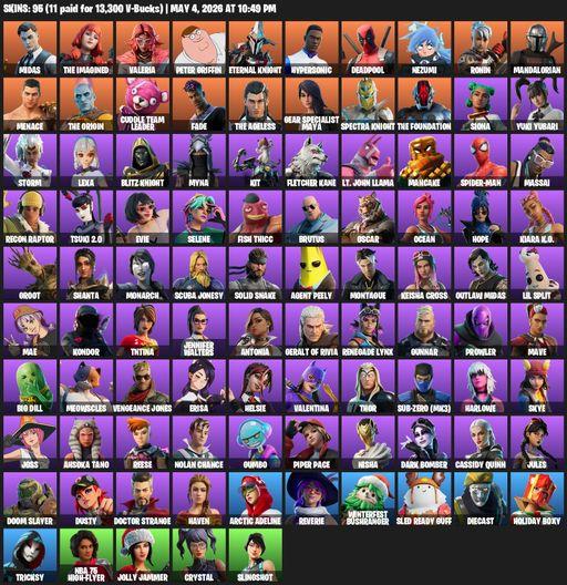 [PC/XBOX] | 95 skins | Leviathan Axe | Midas | The Imagined | Valeria | Peter Griffin | Eternal Knight | Hypersonic | Deadpool | Nezumi | Ronin | Full Access
