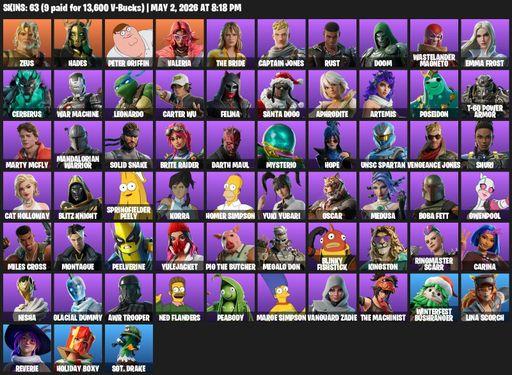 [PC/XBOX] | 63 skins | Zeus | Hades | Peter Griffin | Valeria | The Bride | Captain Jones | Rust | Doom | Wastelander Magneto | Emma Frost | Cerberus | Full Access