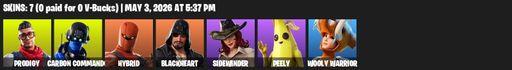[PC/PSN/XBOX] | 7 skins | Prodigy | Carbon Commando | Hybrid | Blackheart | Sidewinder | Peely | Wooly Warrior | Swag Smasher | Dragon's Claw | Full Access