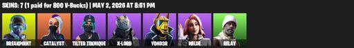 [PC/XBOX] | 7 skins | Breakpoint | Catalyst | Tilted Teknique | X-Lord | Y0ND3R | Wilde | Relay | Blade of the Waning Moon | Sokka's Space Sword | Full Access