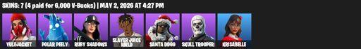 [PC/PSN] | 7 skins | Yulejacket | Polar Peely | Ruby Shadows | Slayer Juice WRLD | Santa Dogg | Skull Trooper  | Krisabelle | Octane Whomper | Full Access