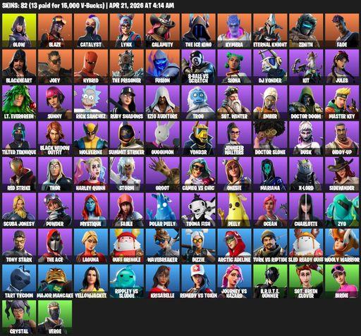 [PC/PSN/XBOX] | 82 skins | Glow | Blaze | Catalyst | Lynx | Calamity | The Ice King | Kymera | Eternal Knight | Zenith | Fade | Blackheart | Joey | Full Access