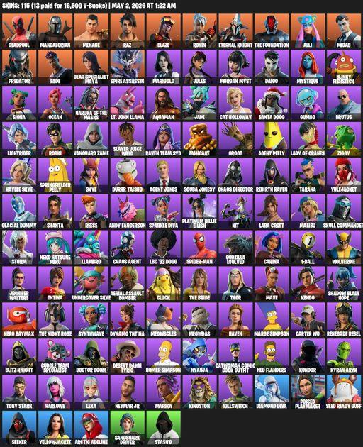 [PC/PSN/XBOX] | 115 skins | Leviathan Axe | Lara Croft | Deadpool | Mandalorian | Menace | Raz | Blaze | Ronin | Eternal Knight | The Foundation | Full Access