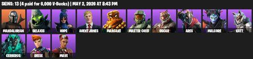 [PC/XBOX] | 13 skins | Mandalorian | Sklaxis | Hope | Agent Jones | Mancake | Master Chief | Oscar | Ares | Malcore | Katt | Cerberus | Reese | Mave | Full Access