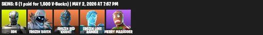 [PC/PSN/XBOX] | 5 skins | Eon | Frozen Raven | Frozen Red Knight | Frozen Love Ranger | Merry Marauder | Resonator | Shooting Starstaff | Full Access