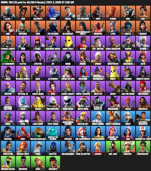 [PC/PSN/XBOX] | 104 skins | Merry Mint Axe | Leviathan Axe | Lara Croft | A.I.M. | Luxe | Calamity | Fusion | Midas | The Prisoner | Ruin | Hybrid | Full Access