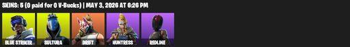 [PC/XBOX] | 5 skins | Blue Striker | Sultura | Drift | Huntress | Redline | Rift Edge | Balloon Axe | Cymitar | Nanner Bashers | Default Pickaxe | Full Access