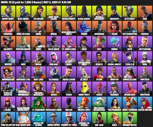[PC/PSN/XBOX] | 79 skins | Floss | Take The L | OG STW | Black Knight | Sparkle Specialist | Royale Knight | The Reaper | Elite Agent | Blue Squire | Full Access