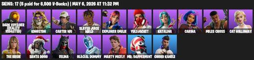 [PC/PSN/XBOX] | 17 skins | 1000 V-bucks | Dark Voyager (Reality Redacted) | Kingston | Carter Wu | Slayer Juice WRLD | Explorer Emilie | Yulejacket | Full Access