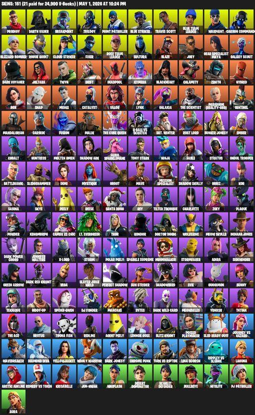 [PC/PSN/XBOX] | 151 skins | Take The L | OG STW | Travis Scott | Prodigy | Darth Vader | Breakpoint | Trilogy | Point Patroller | Blue Striker | Full Access