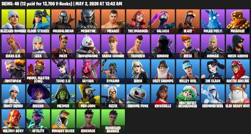[PC/PSN/XBOX] | 45 skins | Leviathan Axe | Blizzard Bomber | Cloud Striker | Mandalorian | Predator | Menace | The Imagined | Galaxia | Blaze | Full Access