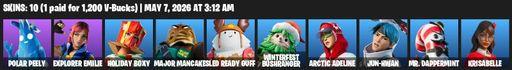 [PC/XBOX] | 10 skins | Polar Peely | Explorer Emilie | Holiday Boxy | Major Mancake | Sled Ready Guff | Winterfest Bushranger | Arctic Adeline | Full Access