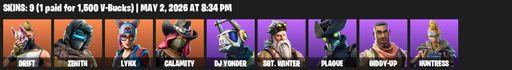 [PC/XBOX] | 9 skins | Drift | Zenith | Lynx | Calamity | DJ Yonder | Sgt. Winter | Plague | Giddy-up | Huntress | Reckoning | Scorcher | Scratchmark | Full Access