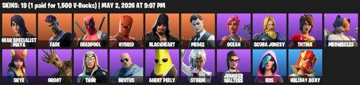 [PC/PSN/XBOX] | 19 skins | 550 V-bucks | Gear Specialist Maya | Fade | Deadpool | Hybrid | Blackheart | Midas | Ocean | Scuba Jonesy | TNTina | Full Access