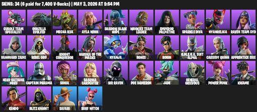 [PC/PSN/XBOX] | 34 skins | Cuddle Team Specialist | Godzilla Evolved | Mecha R3X | Ayla Winn | Shadow Blade Hope | Wookiee Team Leader | Full Access