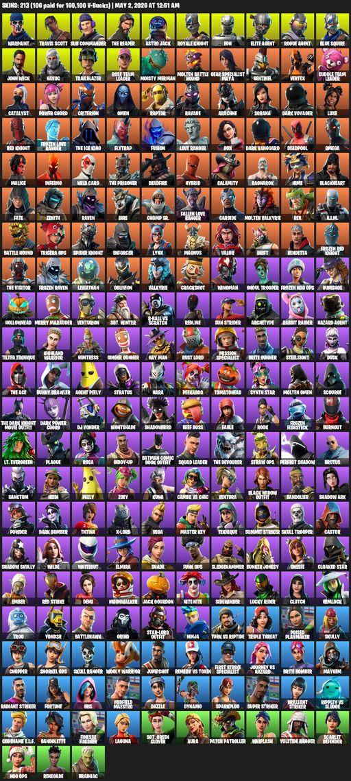 [PC/PSN/XBOX] | 213 skins | 1300 V-bucks | Floss | Take The L | OG STW | Travis Scott | Royale Knight | The Reaper | Elite Agent | Blue Squire | Omega | Full Access