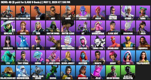 [PC/PSN/XBOX] | 49 skins | Eternal Knight | The Foundation | Fade | Joey | Ronin | Kymera | Ocean | Jennifer Walters | Storm | Siona | Hemlock | Haven | Full Access