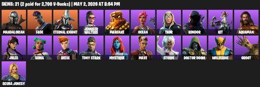 [PC/PSN/XBOX] | 21 skins | 750 V-bucks | Mandalorian | Fade | Eternal Knight | Jennifer Walters | Mancake | Ocean | Thor | Kondor | Kit | Aquaman | Full Access