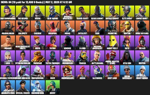 [PC/XBOX] | 54 skins | Leviathan Axe | Take The L | Floss | Black Knight | Travis Scott | Sparkle Specialist | Royale Knight | The Reaper | Full Access