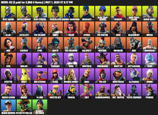 [PC/PSN/XBOX] | 63 skins | OG STW | Royale Knight | Blue Squire | Omega | Blue Striker | Trailblazer | Carbon Commando | Warpaint | Blue Team Leader | Full Access