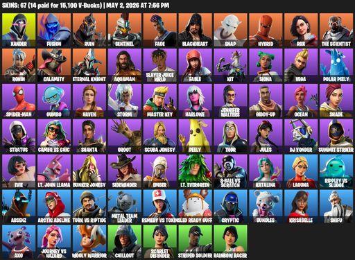 [PC/XBOX] | 67 skins | Xander | Fusion | Ruin | Sentinel | Fade | Blackheart | Snap | Hybrid | Rox | The Scientist | Ronin | Calamity | Eternal Knight | Full Access