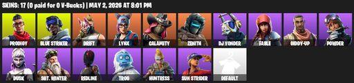 [PC/XBOX] | 17 skins | Prodigy | Blue Striker | Drift | Lynx | Calamity | Zenith | DJ Yonder | Fable | Giddy-up | Powder | Dusk | Sgt. Winter | Full Access