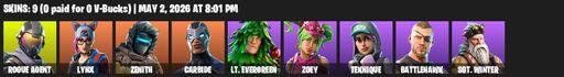 [PC/PSN/XBOX] | 9 skins | Rogue Agent | Lynx | Zenith | Carbide | Lt. Evergreen | Zoey | Teknique | Battlehawk | Sgt. Winter | Scorcher | Scratchmark | Full Access