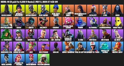 [PC/PSN/XBOX] | 44 skins | Floss | Black Knight | Sparkle Specialist | Royale Knight | Blue Squire | Blue Team Leader | Drift | Gear Specialist Maya | Full Access