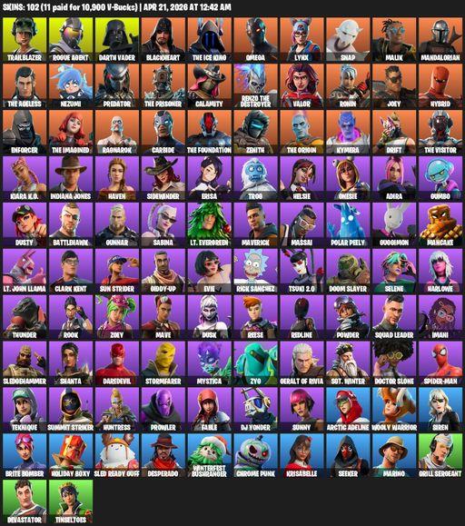 [PC/PSN/XBOX] | 102 skins | Omega | Trailblazer | Rogue Agent | Darth Vader | Blackheart | The Ice King | Lynx | Snap | Malik | Mandalorian | Full Access