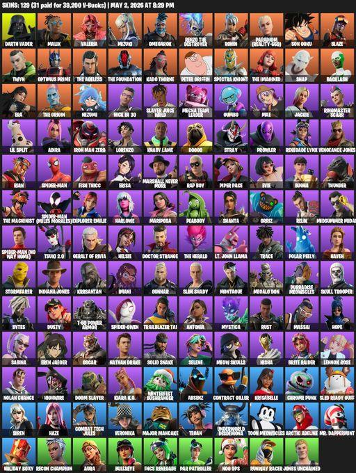 [PC/PSN/XBOX] | 129 skins | 1450 V-bucks | Darth Vader | Malik | Valeria | Mizuki | Omegarok | Renzo the Destroyer | Ronin | Paradigm (Reality-659) | Full Access