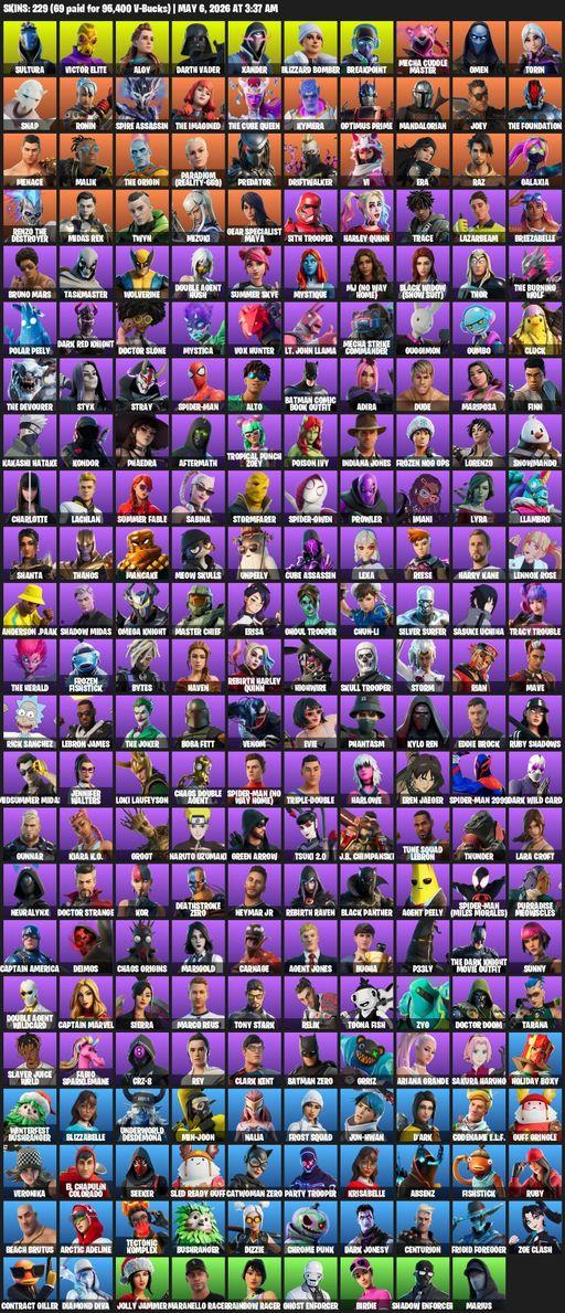 [PC/XBOX] | 229 skins | Lara Croft | Sultura | Victor Elite | Aloy | Darth Vader | Xander | Blizzard Bomber | Breakpoint | Mecha Cuddle Master | Omen | Full Access