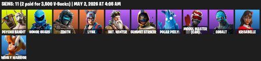 [PC/XBOX] | 11 skins | Honor Guard | Psycho Bandit | Zenith | Lynx | Sgt. Winter | Summit Striker | Polar Peely | Mogul Master (CAN) | Cobalt | Full Access