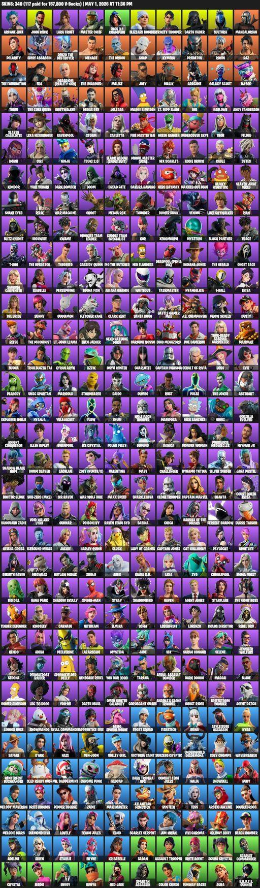 [PC/PSN/XBOX] | 340 skins | Lara Croft | Arcane Jinx | John Wick | Master Chief | FNCS 3:1 Champion | Blizzard Bomber | Trinity Trooper | Darth Vader | Full Access