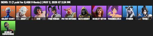 [PC/PSN] | 11 skins | Galaxy Scout | Snap | Evie | Yuki Yubari | Pig the Butcher | Blitz Knight | Scarlet Witch | Turanga Leela | Etheria | Tsuki | Full Access