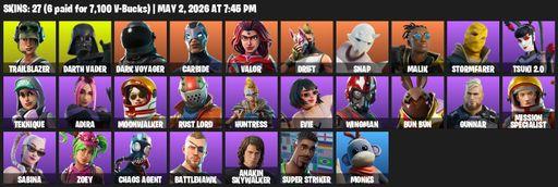 [PC/PSN] | 27 skins | 1200 V-bucks | Take The L | Trailblazer | Darth Vader | Dark Voyager | Carbide | Valor | Drift | Snap | Malik | Stormfarer | Full Access
